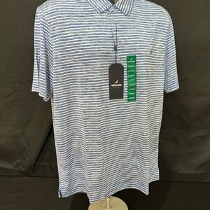 Blue and White Striped Polo Shirt with Classic Collar